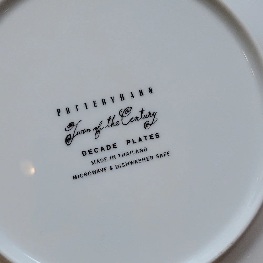 Pottery Barn Decade Plates Set Of 7 White and Black Salad Plates